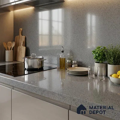 Terrazzo Counter Top Slab TL 12661 Galaxy Grey 8 ft x 2.62 ft Full Body Vitrified Glossy Finish - 15 mm | Suitable For Counter Top, Dining Table Top & Window Frame