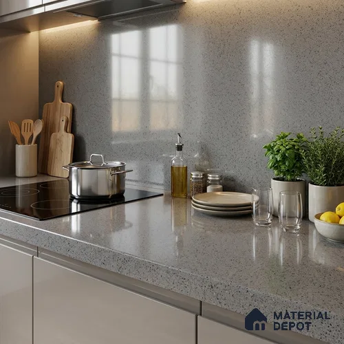 Terrazzo Counter Top Slab TL 12661 Galaxy Grey 8 ft x 2.62 ft Full Body Vitrified Glossy Finish - 15 mm | Suitable For Counter Top, Dining Table Top & Window Frame