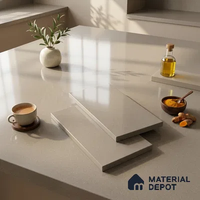 Stone Counter Top Slab TL 12651 Stonex Clay 8 ft x 2.62 ft White Full Body Vitrified Glossy Finish - 15 mm | Suitable For Counter Top, Dining Table Top & Window Frame