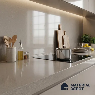 Stone Counter Top Slab TL 12651 Stonex Clay 8 ft x 2.62 ft White Full Body Vitrified Glossy Finish - 15 mm | Suitable For Counter Top, Dining Table Top & Window Frame