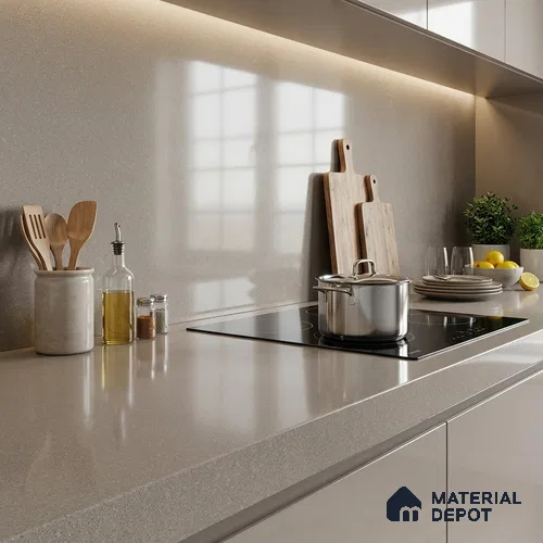 Stone Counter Top Slab TL 12651 Stonex Clay 8 ft x 2.62 ft White Full Body Vitrified Glossy Finish - 15 mm | Suitable For Counter Top, Dining Table Top & Window Frame