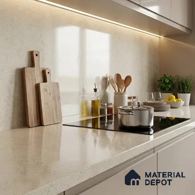 Stone Counter Top Slab TL 12677 Arena Pearl 8 ft x 2.62 ft Full Body Vitrified Glossy Finish - 15 mm | Suitable For Counter Top, Dining Table Top & Window Frame
