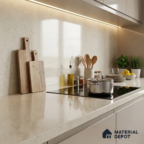 Stone Counter Top Slab TL 12677 Arena Pearl 8 ft x 2.62 ft Full Body Vitrified Glossy Finish - 15 mm | Suitable For Counter Top, Dining Table Top & Window Frame