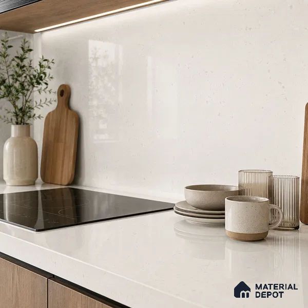 Terrazzo Large Format Slab TL 12216 B Pallazio Pearl 8 ft x 2.62 ft White Full Body Glossy Finish - 15 mm | Suitable for Counter Top, Table Top & Window Frame