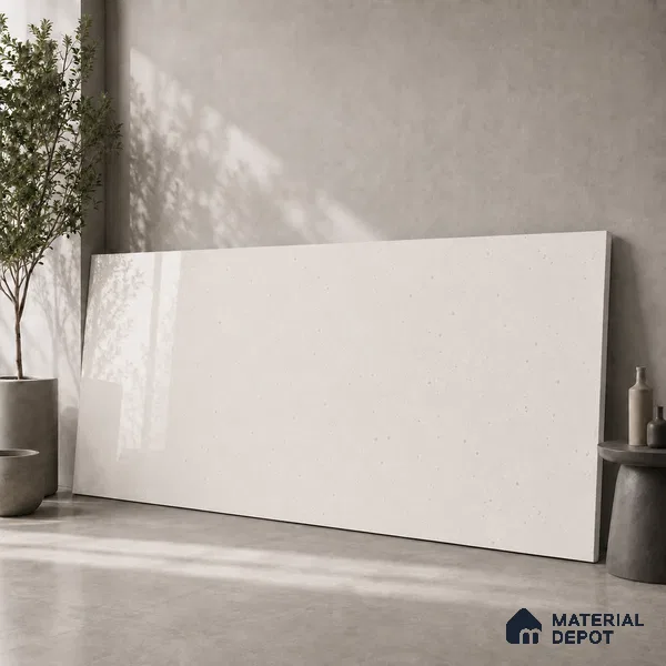 Terrazzo Large Format Slab TL 12216 B Pallazio Pearl 8 ft x 2.62 ft White Full Body Glossy Finish - 15 mm | Suitable for Counter Top, Table Top & Window Frame