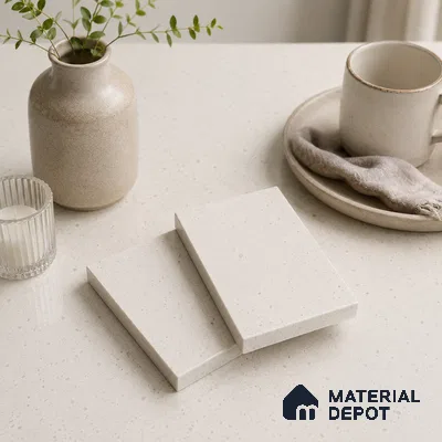 Terrazzo Large Format Slab TL 12216 Pallazio Pearl 8 ft x 2.62 ft White Full Body Matte Finish - 15 mm | Suitable for Counter Top, Table Top & Window Frame