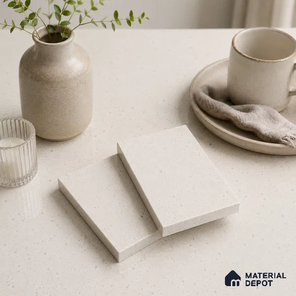 Terrazzo Large Format Slab TL 12216 Pallazio Pearl 8 ft x 2.62 ft White Full Body Matte Finish - 15 mm | Suitable for Counter Top, Table Top & Window Frame