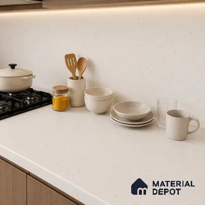 Terrazzo Large Format Slab TL 12216 Pallazio Pearl 8 ft x 2.62 ft White Full Body Matte Finish - 15 mm | Suitable for Counter Top, Table Top & Window Frame