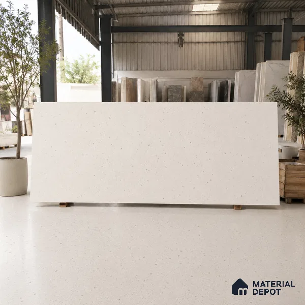 Terrazzo Large Format Slab TL 12216 Pallazio Pearl 8 ft x 2.62 ft White Full Body Matte Finish - 15 mm | Suitable for Counter Top, Table Top & Window Frame