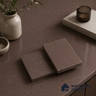 Terrazzo Large Format Slab TL 12553 B Pallazio Cocoa 8 ft x 2.62 ft White Full Body Glossy Finish - 15 mm | Suitable for Counter Top, Table Top & Window Frame