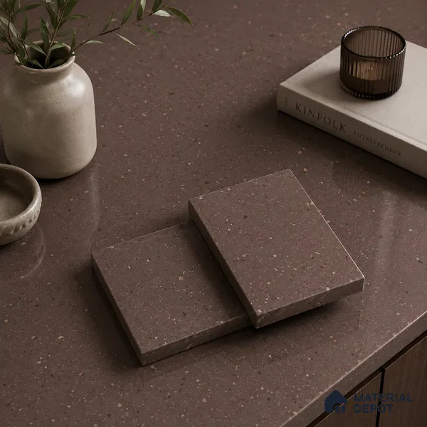 Terrazzo Large Format Slab TL 12553 B Pallazio Cocoa 8 ft x 2.62 ft White Full Body Glossy Finish - 15 mm | Suitable for Counter Top, Table Top & Window Frame