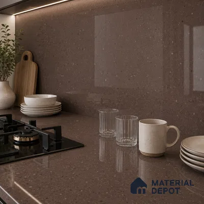Terrazzo Large Format Slab TL 12553 B Pallazio Cocoa 8 ft x 2.62 ft White Full Body Glossy Finish - 15 mm | Suitable for Counter Top, Table Top & Window Frame