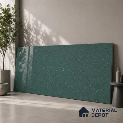 Terrazzo Large Format Slab TL 12554 Pallazio Emerald 8 ft x 2.62 ft White Full Body Glossy Finish - 15 mm | Suitable for Counter Top, Table Top & Window Frame