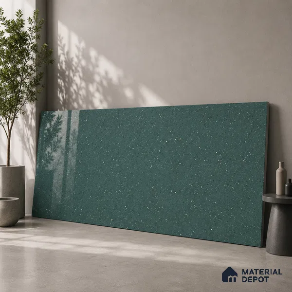 Terrazzo Large Format Slab TL 12554 Pallazio Emerald 8 ft x 2.62 ft White Full Body Glossy Finish - 15 mm | Suitable for Counter Top, Table Top & Window Frame