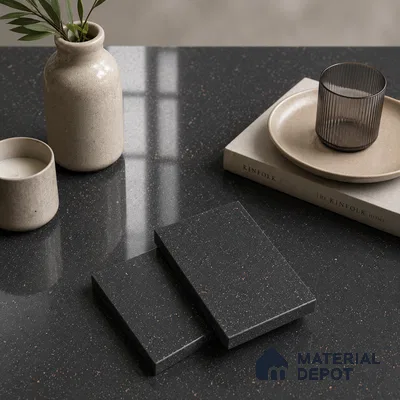 Terrazzo Large Format Slab TL 12561 Pallazio Nero 8 ft x 2.62 ft White Full Body Glossy Finish - 15 mm | Suitable for Counter Top, Table Top & Window Frame