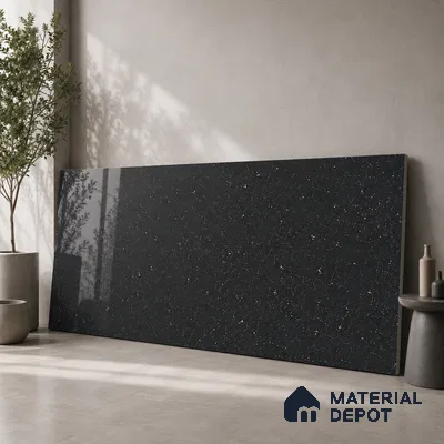 Terrazzo Large Format Slab TL 12561 Pallazio Nero 8 ft x 2.62 ft White Full Body Glossy Finish - 15 mm | Suitable for Counter Top, Table Top & Window Frame