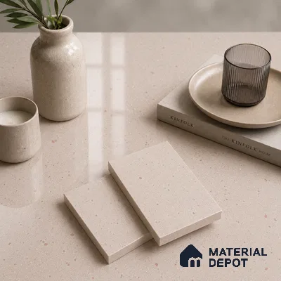 Terrazzo Large Format Slab TL 12665 Pallazio Blossom 8 ft x 2.62 ft White Full Body Glossy Finish - 15 mm | Suitable for Counter Top, Table Top & Window Frame
