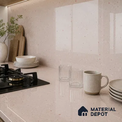 Terrazzo Large Format Slab TL 12665 Pallazio Blossom 8 ft x 2.62 ft White Full Body Glossy Finish - 15 mm | Suitable for Counter Top, Table Top & Window Frame