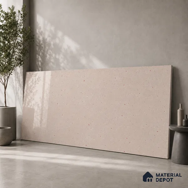 Terrazzo Large Format Slab TL 12665 Pallazio Blossom 8 ft x 2.62 ft White Full Body Glossy Finish - 15 mm | Suitable for Counter Top, Table Top & Window Frame