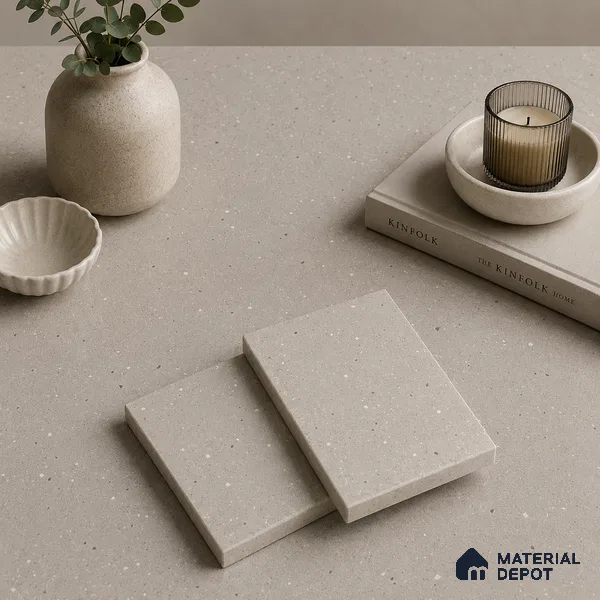 Terrazzo Large Format Slab TL 12666 B Pallazio Bronze 8 ft x 2.62 ft White Full Body Matte Finish - 15 mm | Suitable for Counter Top, Table Top & Window Frame