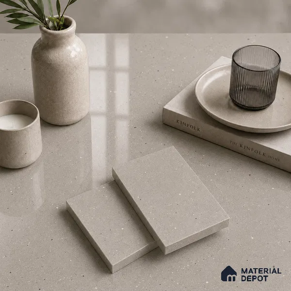 Terrazzo Large Format Slab TL 12666 Pallazio Bronze 8 ft x 2.62 ft White Full Body Glossy Finish - 15 mm | Suitable for Counter Top, Table Top & Window Frame