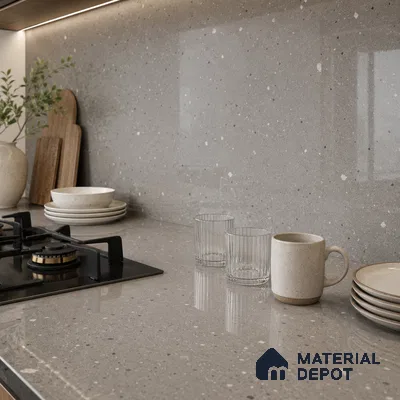 Terrazzo Large Format Slab TL 12666 Pallazio Bronze 8 ft x 2.62 ft White Full Body Glossy Finish - 15 mm | Suitable for Counter Top, Table Top & Window Frame