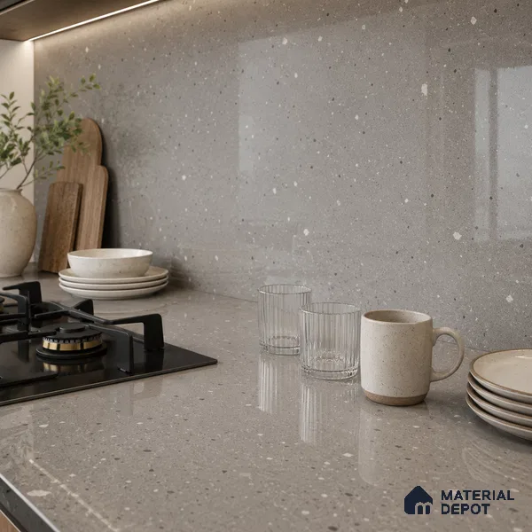 Terrazzo Large Format Slab TL 12666 Pallazio Bronze 8 ft x 2.62 ft White Full Body Glossy Finish - 15 mm | Suitable for Counter Top, Table Top & Window Frame