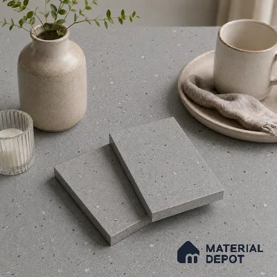 Terrazzo Large Format Slab TL 12667 B Pallazio Steel 8 ft x 2.62 ft White Full Body Matte Finish - 15 mm | Suitable for Counter Top, Table Top & Window Frame