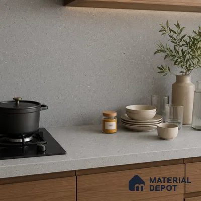 Terrazzo Large Format Slab TL 12667 B Pallazio Steel 8 ft x 2.62 ft White Full Body Matte Finish - 15 mm | Suitable for Counter Top, Table Top & Window Frame