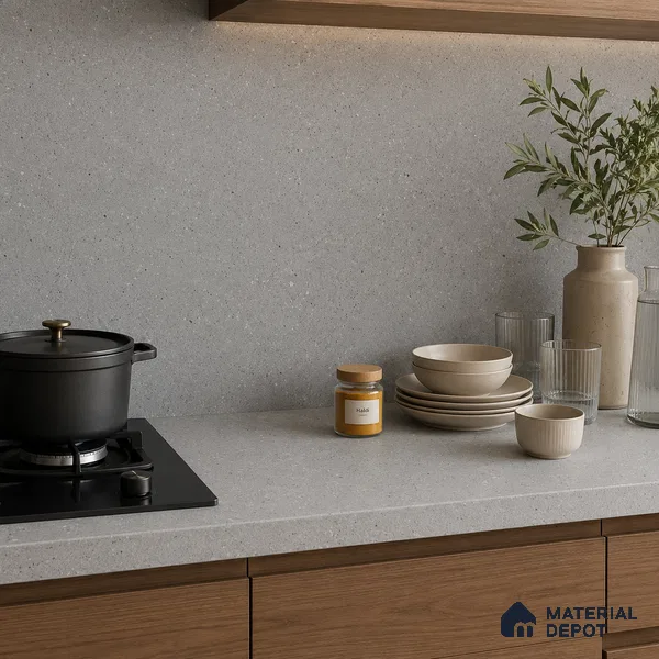 Terrazzo Large Format Slab TL 12667 B Pallazio Steel 8 ft x 2.62 ft White Full Body Matte Finish - 15 mm | Suitable for Counter Top, Table Top & Window Frame