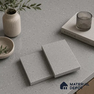 Terrazzo Large Format Slab TL 12667 Pallazio Steel 8 ft x 2.62 ft White Full Body Glossy Finish - 15 mm | Suitable for Counter Top, Table Top & Window Frame