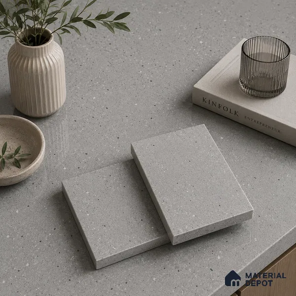 Terrazzo Large Format Slab TL 12667 Pallazio Steel 8 ft x 2.62 ft White Full Body Glossy Finish - 15 mm | Suitable for Counter Top, Table Top & Window Frame