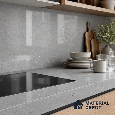 Terrazzo Large Format Slab TL 12667 Pallazio Steel 8 ft x 2.62 ft White Full Body Glossy Finish - 15 mm | Suitable for Counter Top, Table Top & Window Frame