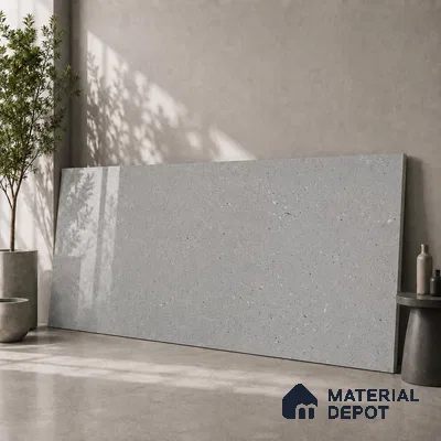 Terrazzo Large Format Slab TL 12667 Pallazio Steel 8 ft x 2.62 ft White Full Body Glossy Finish - 15 mm | Suitable for Counter Top, Table Top & Window Frame