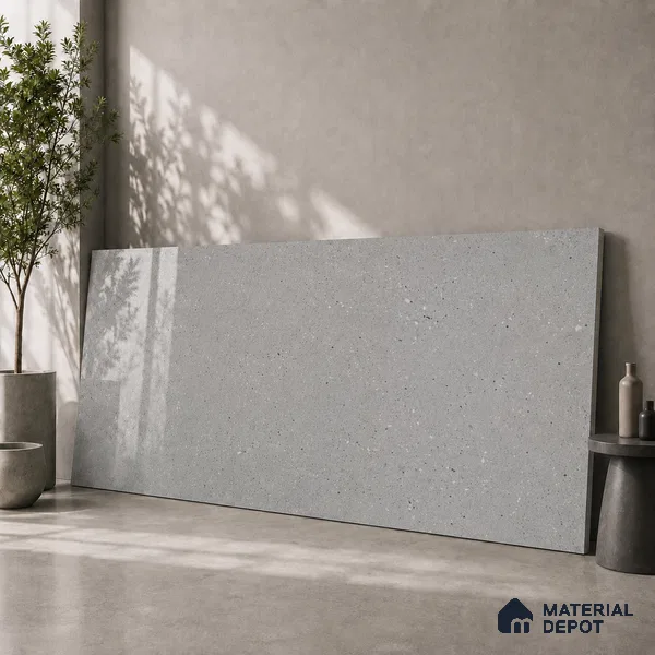Terrazzo Large Format Slab TL 12667 Pallazio Steel 8 ft x 2.62 ft White Full Body Glossy Finish - 15 mm | Suitable for Counter Top, Table Top & Window Frame