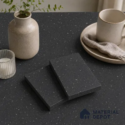 Terrazzo Large Format Slab TL 12668 B Pallazio Graphite 8 ft x 2.62 ft White Full Body Matte Finish - 15 mm | Suitable for Counter Top, Table Top & Window Frame