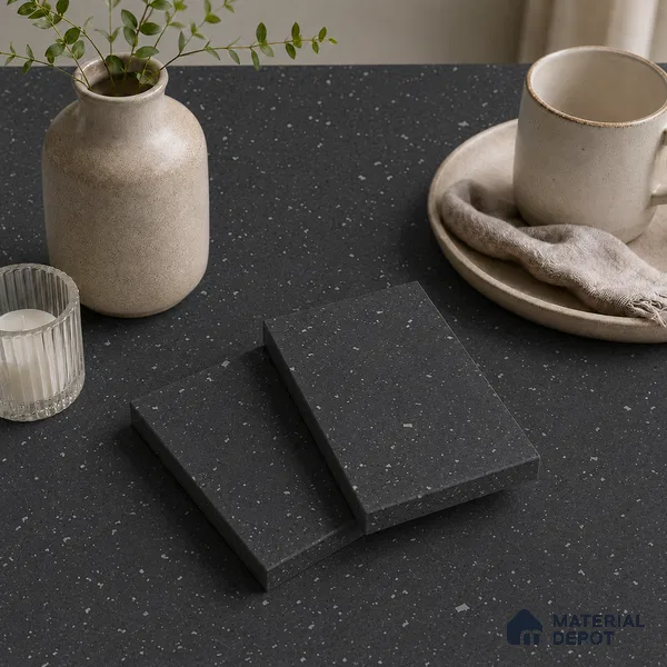Terrazzo Large Format Slab TL 12668 B Pallazio Graphite 8 ft x 2.62 ft White Full Body Matte Finish - 15 mm | Suitable for Counter Top, Table Top & Window Frame