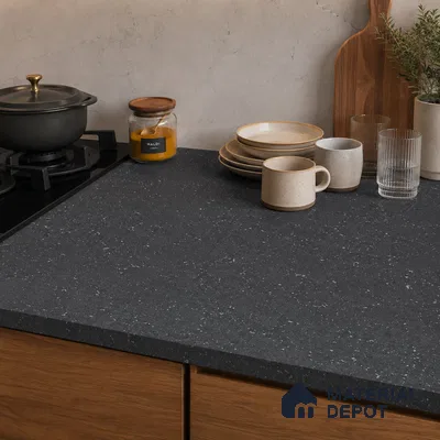 Terrazzo Large Format Slab TL 12668 B Pallazio Graphite 8 ft x 2.62 ft White Full Body Matte Finish - 15 mm | Suitable for Counter Top, Table Top & Window Frame