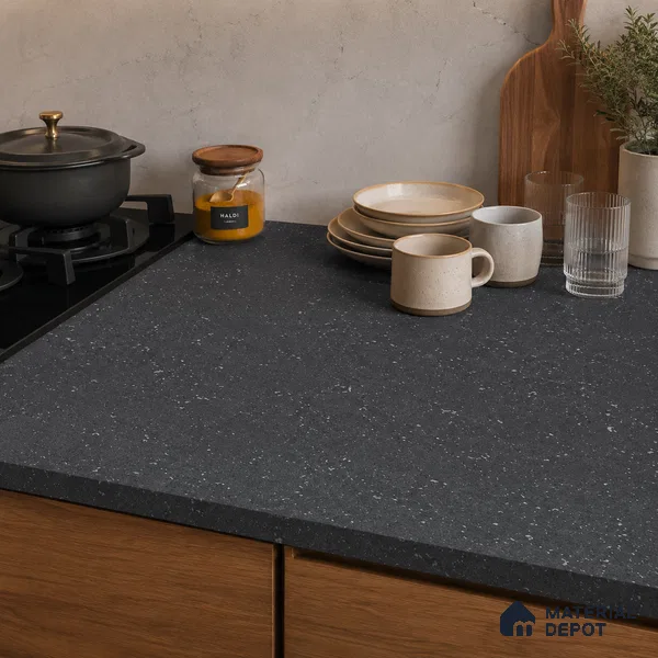 Terrazzo Large Format Slab TL 12668 B Pallazio Graphite 8 ft x 2.62 ft White Full Body Matte Finish - 15 mm | Suitable for Counter Top, Table Top & Window Frame