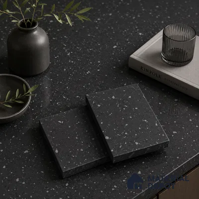 Terrazzo Large Format Slab TL 12668 Pallazio Graphite 8 ft x 2.62 ft White Full Body Glossy Finish - 15 mm | Suitable for Counter Top, Table Top & Window Frame