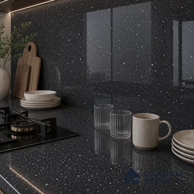 Terrazzo Large Format Slab TL 12668 Pallazio Graphite 8 ft x 2.62 ft White Full Body Glossy Finish - 15 mm | Suitable for Counter Top, Table Top & Window Frame