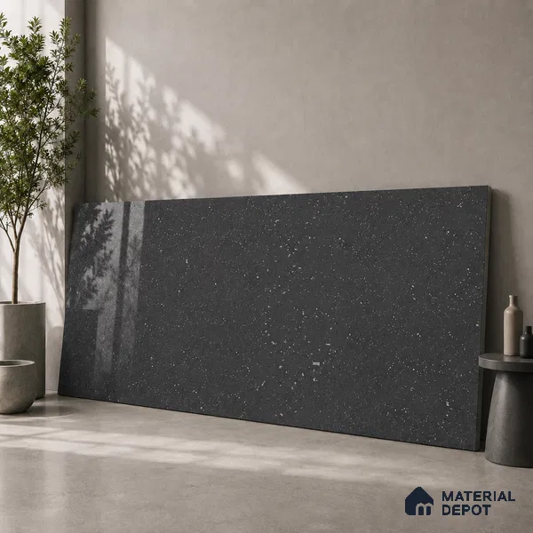 Terrazzo Large Format Slab TL 12668 Pallazio Graphite 8 ft x 2.62 ft White Full Body Glossy Finish - 15 mm | Suitable for Counter Top, Table Top & Window Frame