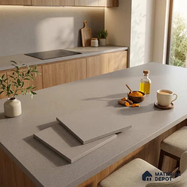 Stone Counter Top Slab TL 12652 B Stonex Earth 8 ft x 2.62 ft White Full Body Vitrified Matte Finish - 15 mm | Suitable For Counter Top, Dining Table Top & Window Frame