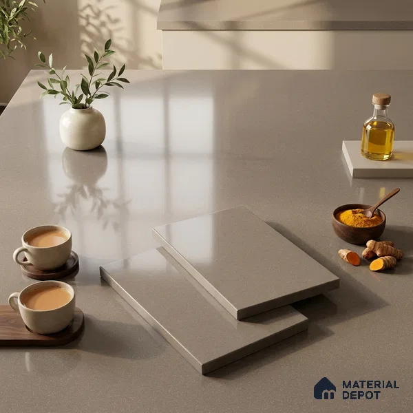 Stone Counter Top Slab TL 12652 Stonex Earth 8 ft x 2.62 ft White Full Body Vitrified Glossy Finish - 15 mm | Suitable For Counter Top, Dining Table Top & Window Frame