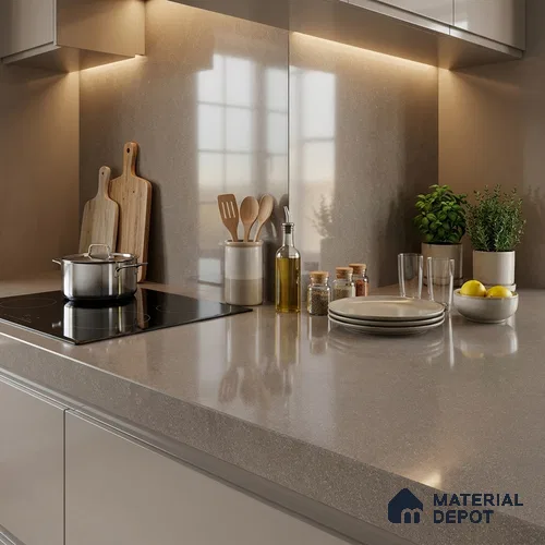Stone Counter Top Slab TL 12652 Stonex Earth 8 ft x 2.62 ft White Full Body Vitrified Glossy Finish - 15 mm | Suitable For Counter Top, Dining Table Top & Window Frame