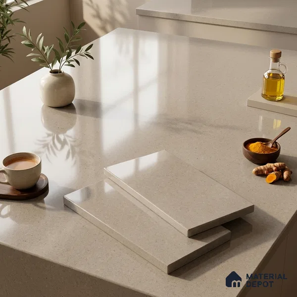 Plain Counter Top Slab TL 12646 Epic Bronze 8 ft x 2.62 ft White Full Body Vitrified Glossy Finish - 15 mm | Suitable For Counter Top, Dining Table Top & Window Frame