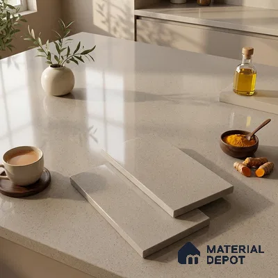 Plain Counter Top Slab TL 12646 Epic Bronze 8 ft x 2.62 ft White Full Body Vitrified Glossy Finish - 15 mm | Suitable For Counter Top, Dining Table Top & Window Frame