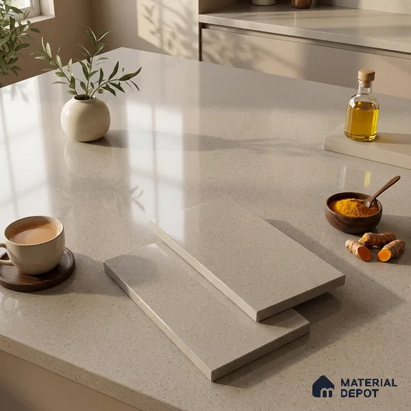Plain Counter Top Slab TL 12646 Epic Bronze 8 ft x 2.62 ft White Full Body Vitrified Glossy Finish - 15 mm | Suitable For Counter Top, Dining Table Top & Window Frame