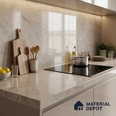 Plain Counter Top Slab TL 12646 Epic Bronze 8 ft x 2.62 ft White Full Body Vitrified Glossy Finish - 15 mm | Suitable For Counter Top, Dining Table Top & Window Frame
