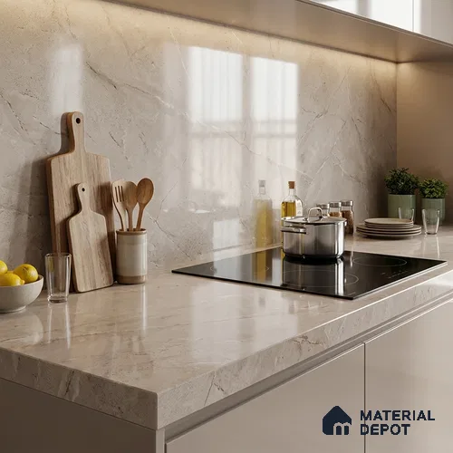 Plain Counter Top Slab TL 12646 Epic Bronze 8 ft x 2.62 ft White Full Body Vitrified Glossy Finish - 15 mm | Suitable For Counter Top, Dining Table Top & Window Frame